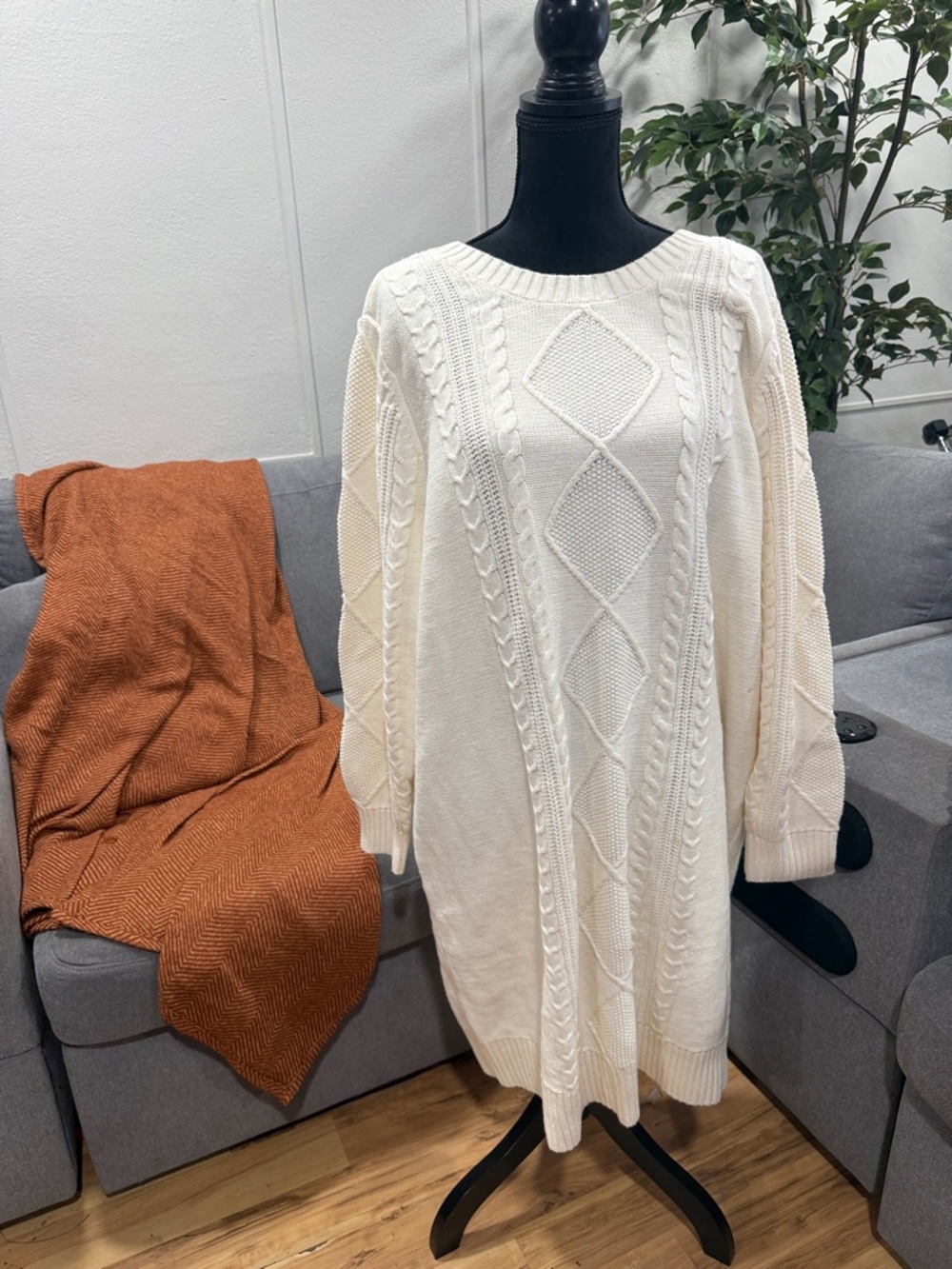 torrid Ivory Cable Knit Sweater Dress